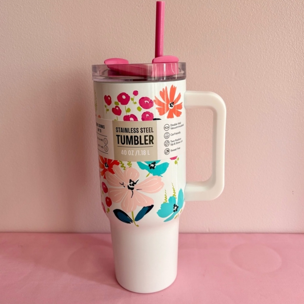 NWT Hobby Lobby 40 oz. Tumbler -  Stainless Steel - White/Floral/Pink